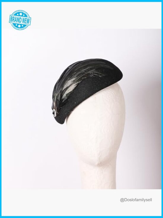 Vintage Wool Pillbox Hat with Feather Fascinator for Church Derby Tea Party main image 4